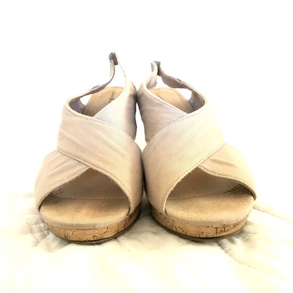 George Espadrille Sandals Cork Heel 9 29 Womens Canvas Wedge Sling Back Summer - Picture 8 of 12